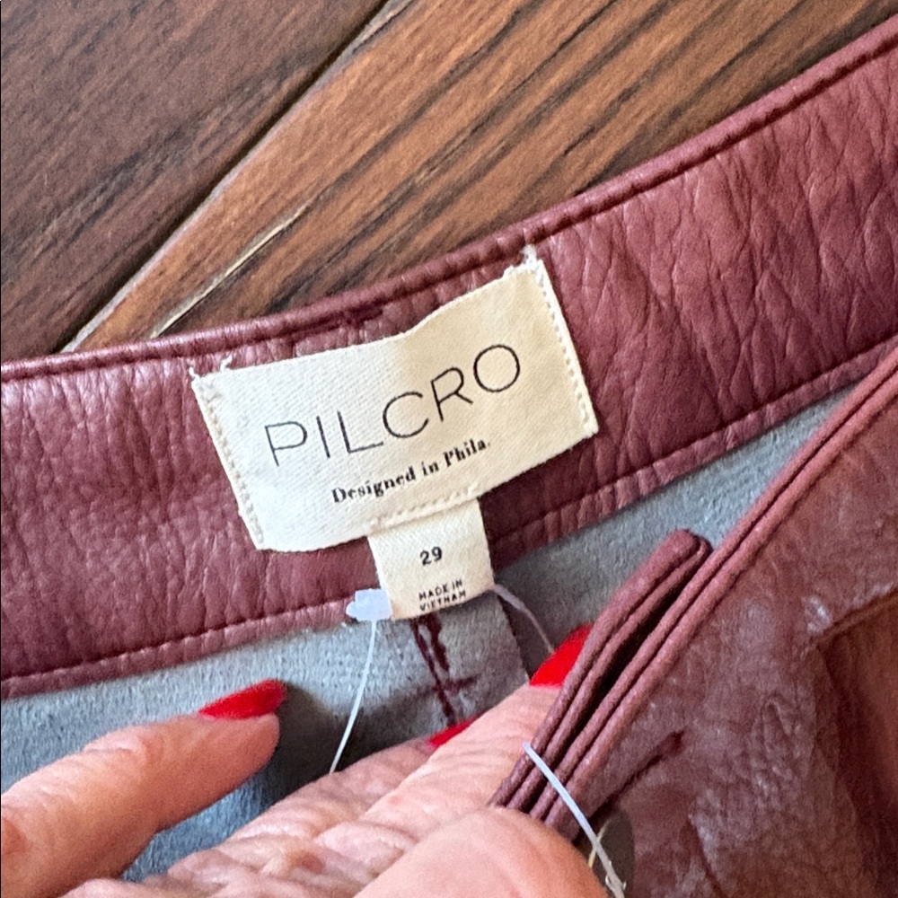 Pilcro Wide-Leg Faux Leather Pants in Ox Blood - Picture 6 of 7